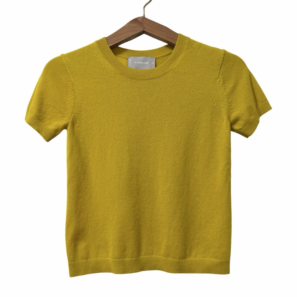 Everlane Cashmere Short Sleeve Crew Neck Sweater Tee Size XS Bright Yellow Soft
